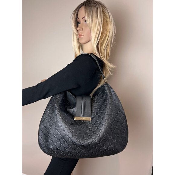 Gucci Guccissima Leather New Ladies Web Large Black Hobo Bag - Picture 10 of 12
